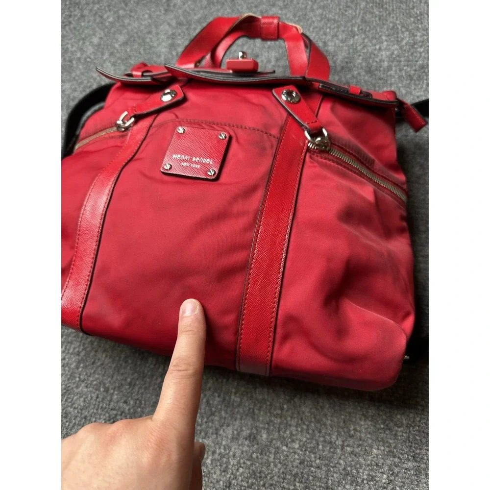 Womens Henri Bendel Red‎ Nylon Leather Trim Satchel Tote Bag, Size One Size